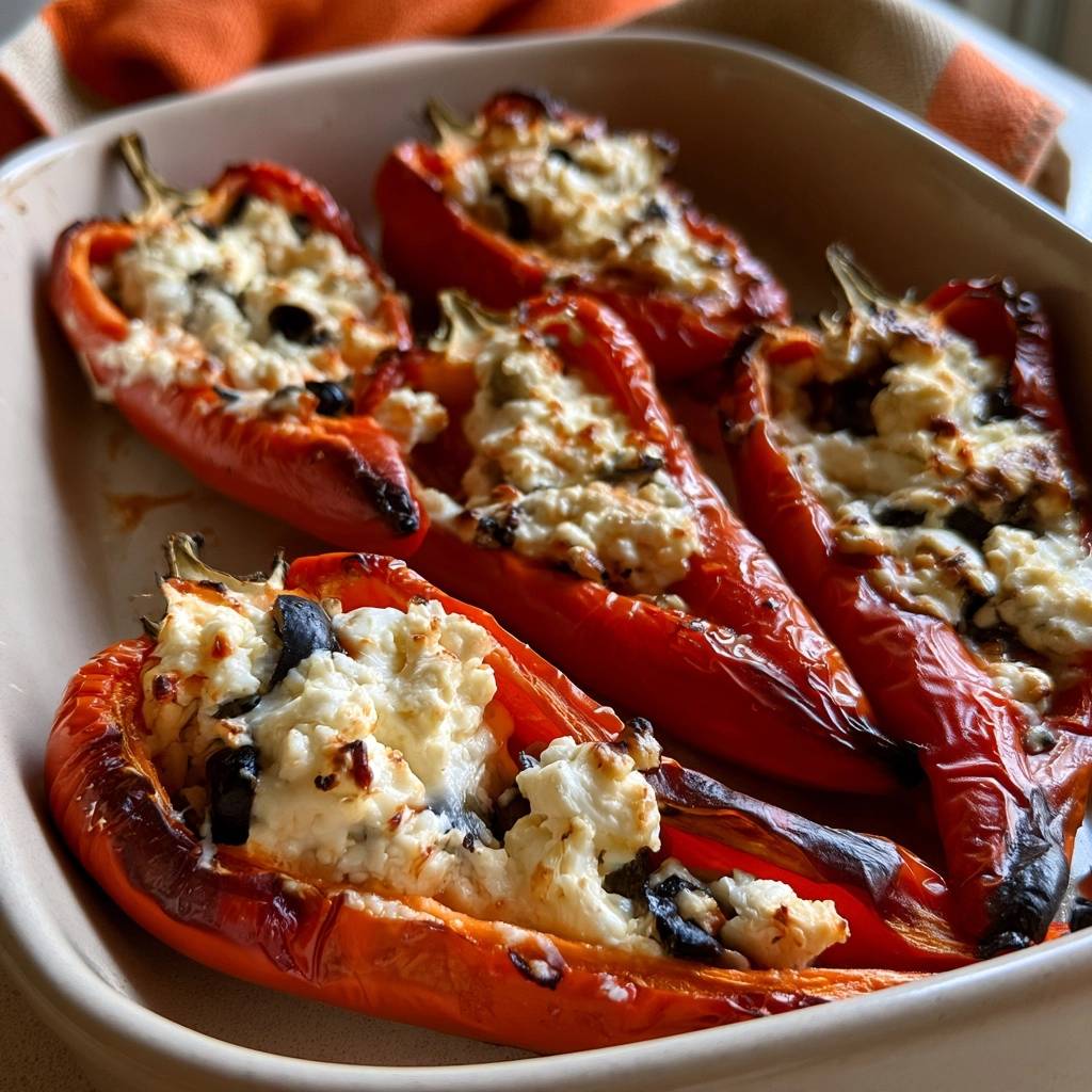 Gefüllte Spitzpaprika mit Feta und Oliven