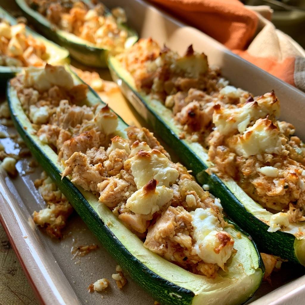 Gefüllte Zucchini mit Hähnchen und Feta