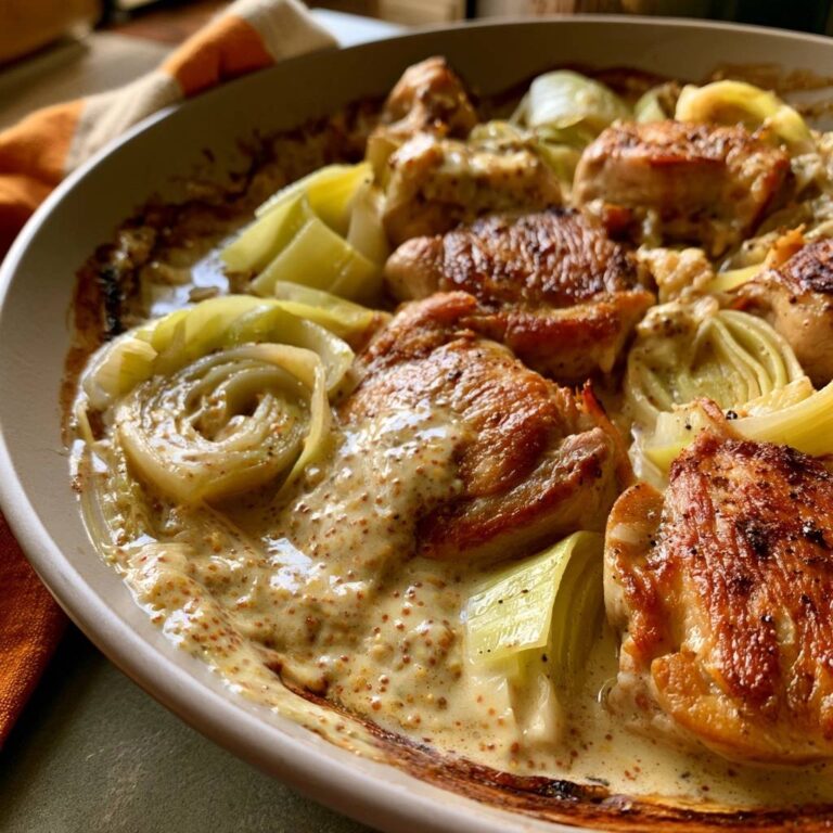 Hähnchen-Lauch-Pfanne mit cremiger Senfsoße