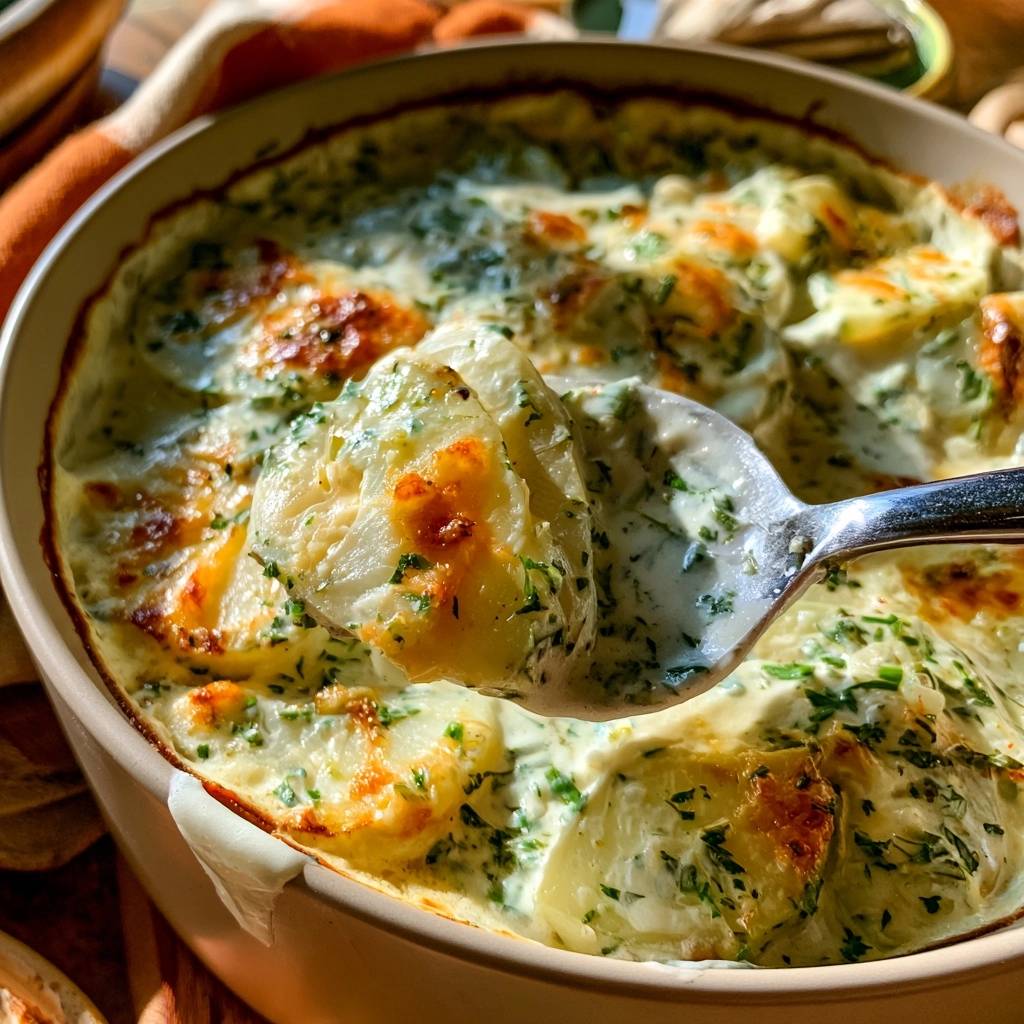 Kohlrabi-Gratin mit Schmand und Kräutern