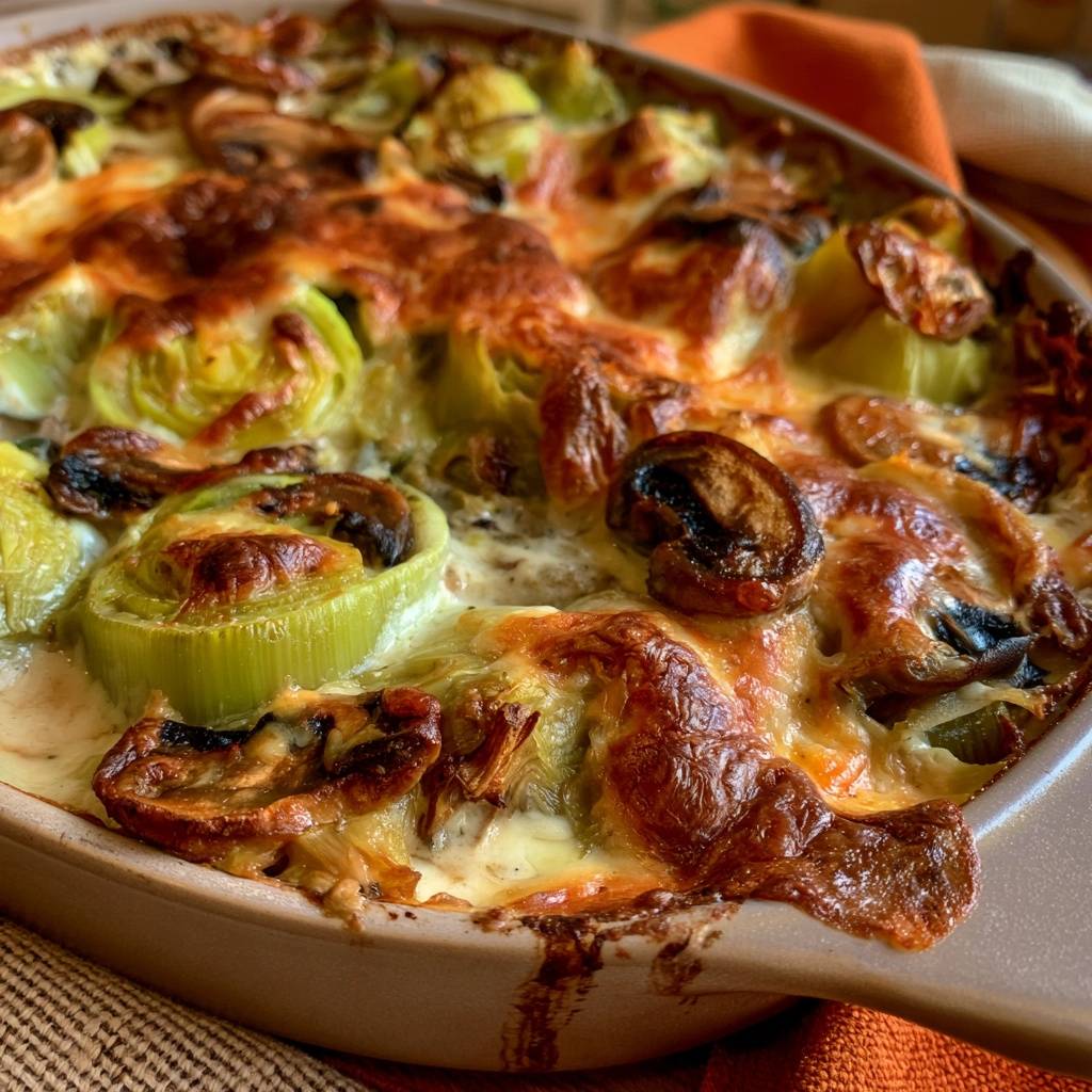 Lauch-Pilz-Auflauf mit Gouda