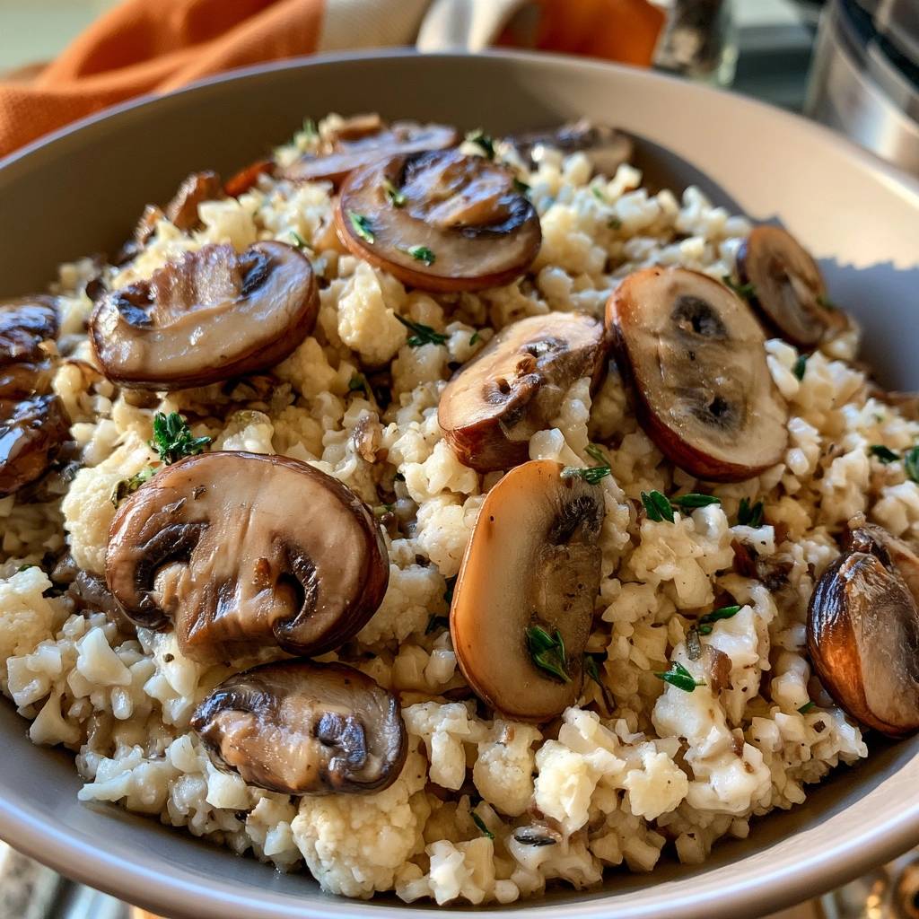 Low-Carb-Blumenkohl-Risotto mit Champignons und Thymian