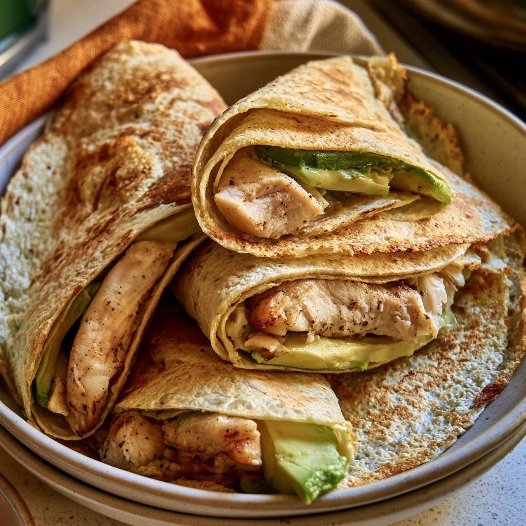 Low-Carb-Blumenkohl-Wraps mit Hähnchen und Avocado