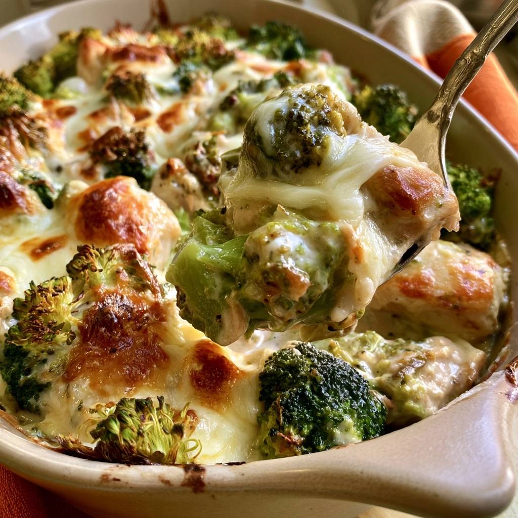 Low-Carb-Brokkoli-Auflauf mit Hähnchen und Mozzarella