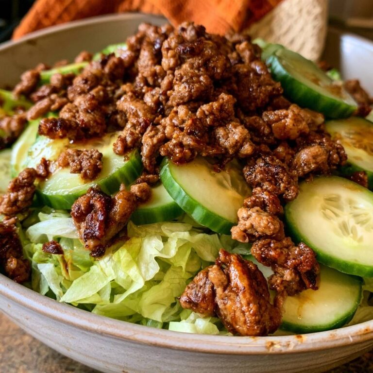 Low-Carb-Burger-Bowl mit Rinderhack und Gurke