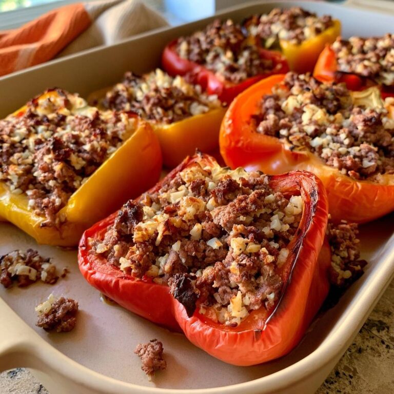Low-Carb gefüllte Paprika mit Rinderhack und Blumenkohlreis