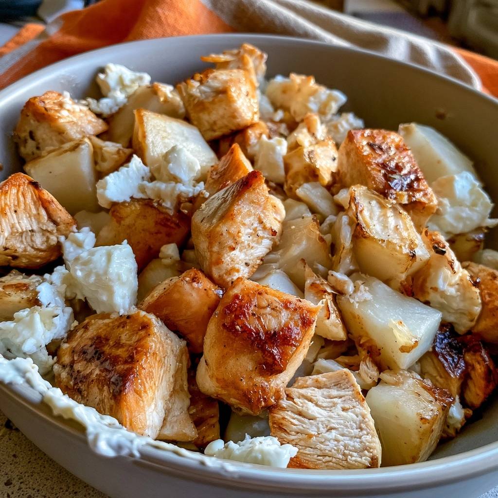 Low-Carb-Hähnchen-Kohlrabi-Pfanne mit Feta