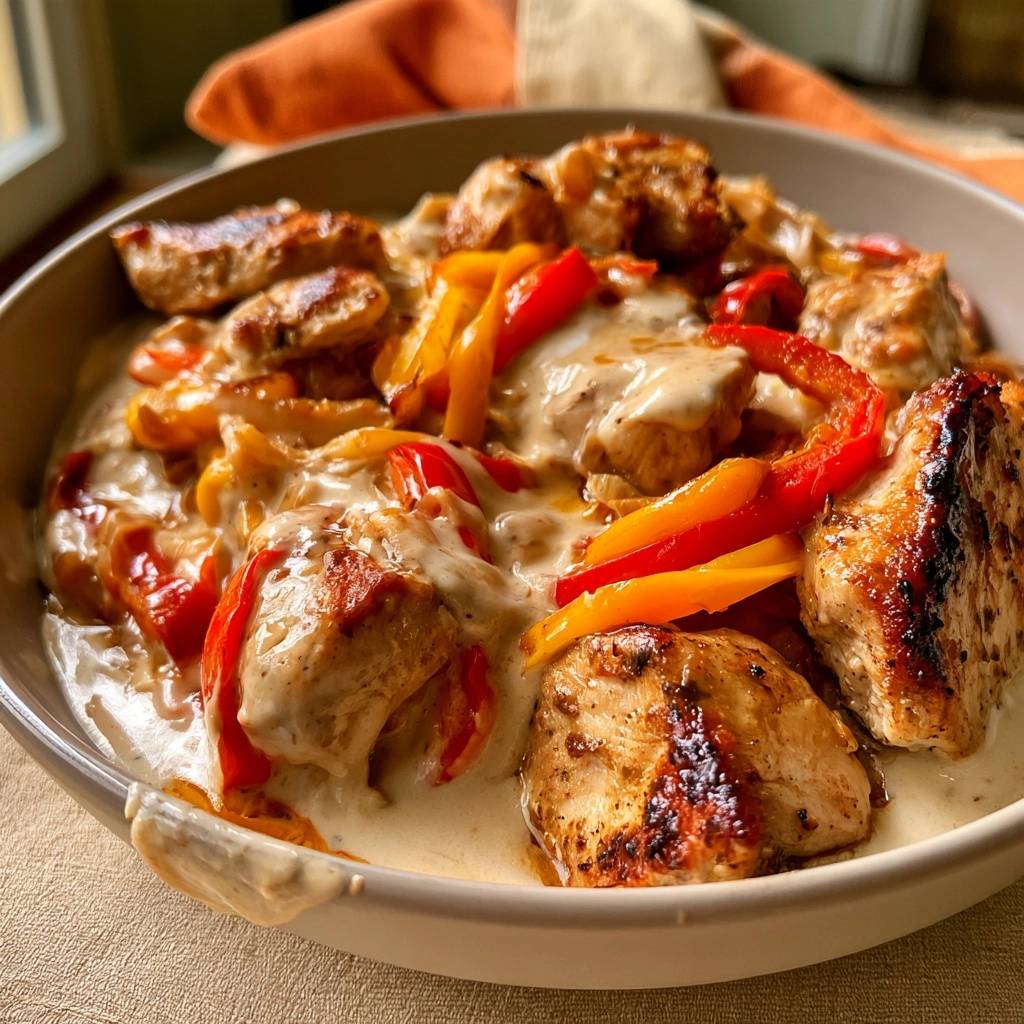 Low Carb Hähnchen-Paprika-Pfanne mit Frischkäse