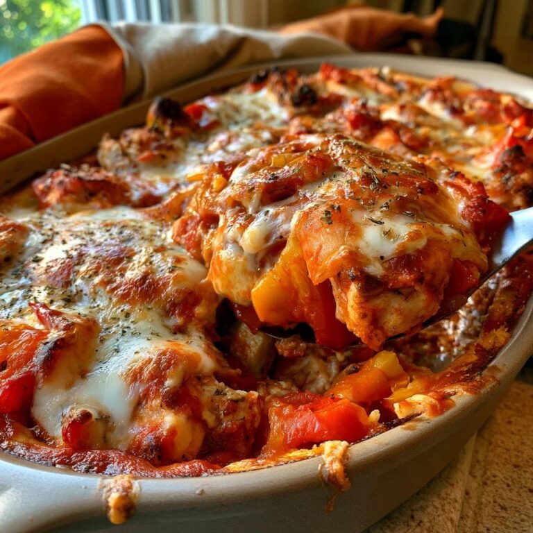 Low-Carb-Pizza-Auflauf mit Hähnchen und Paprika