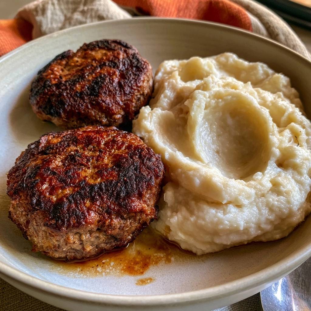 Low-Carb-Rinderfrikadellen mit Blumenkohlpüree