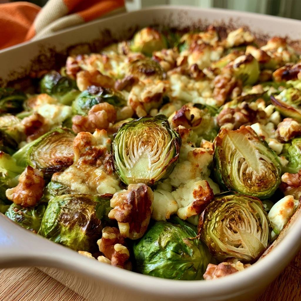 Low-Carb Rosenkohl-Auflauf mit Feta und Walnüssen