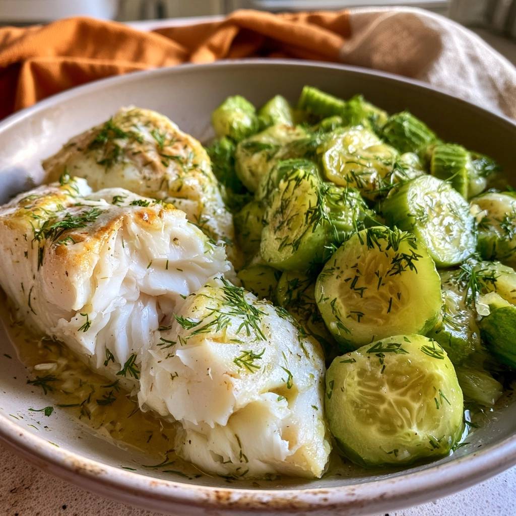 Low-Carb-Seelachs mit Gurken-Dill-Gemüse