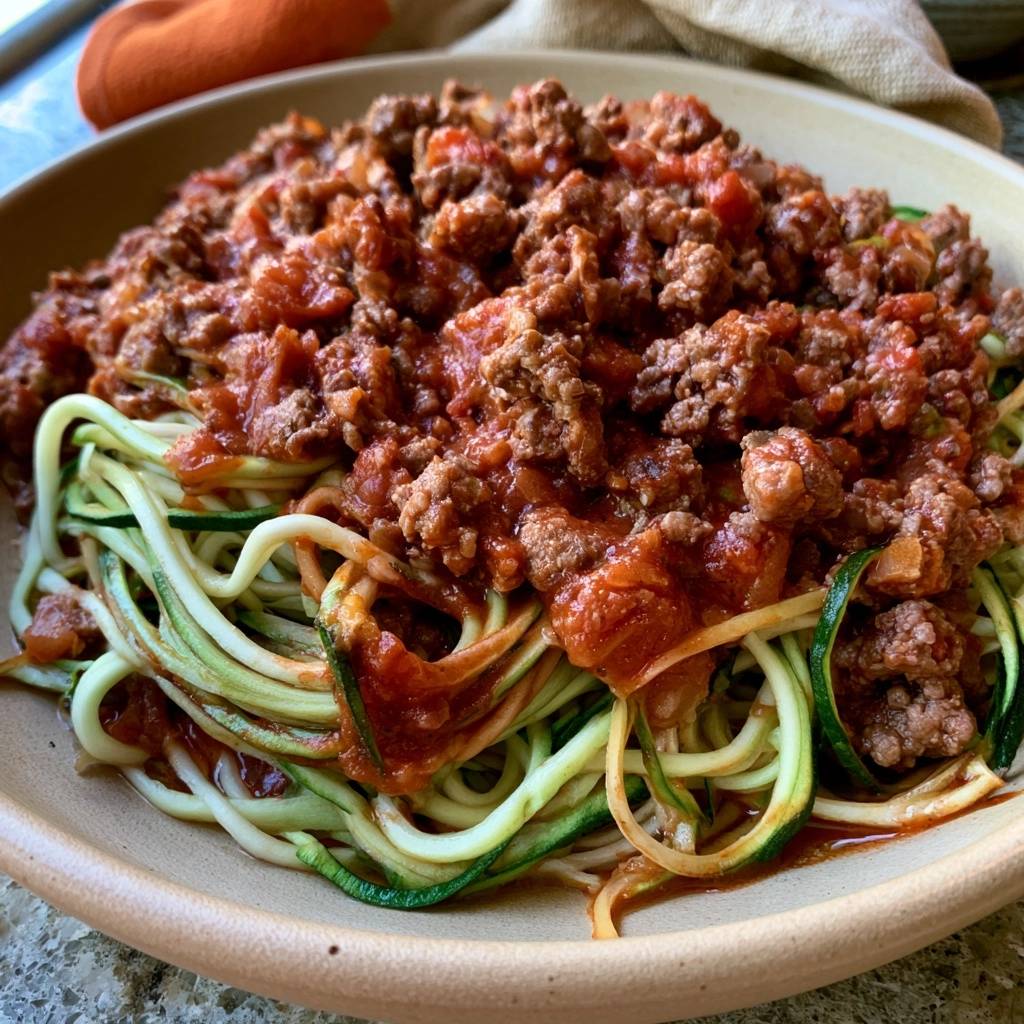 Low-Carb-Zucchini-Spaghetti mit Rinderhack-Bolognese