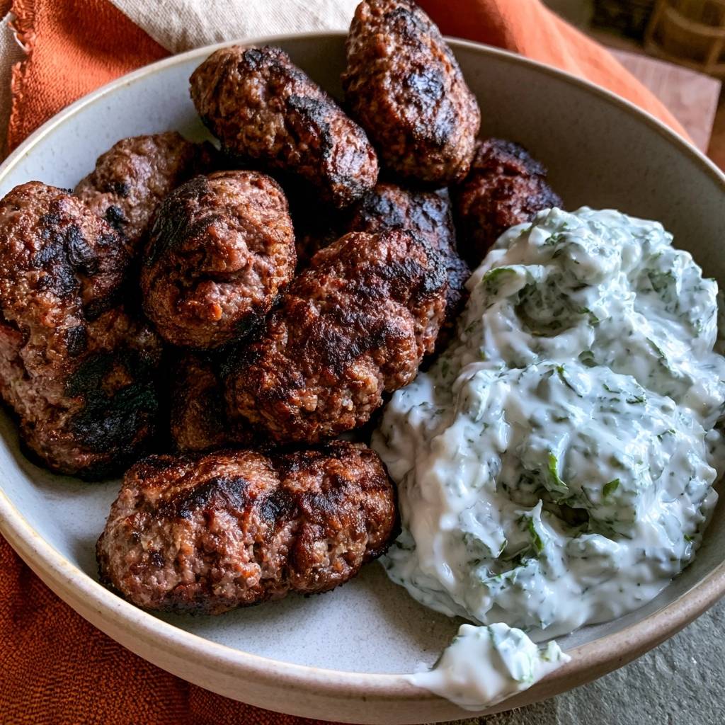 Rinderhack-Köfte mit Joghurt-Minz-Dip