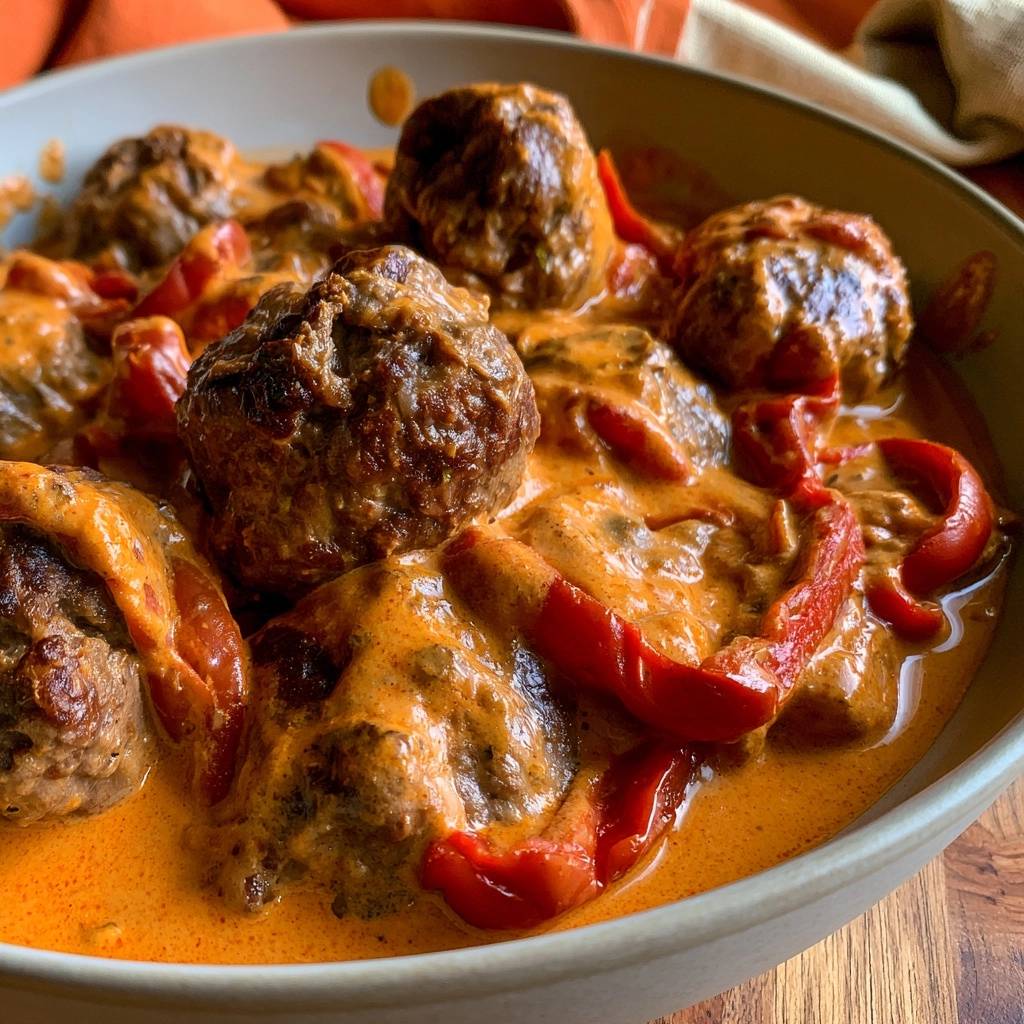 Rinderhackbällchen in Paprika-Sahne-Soße