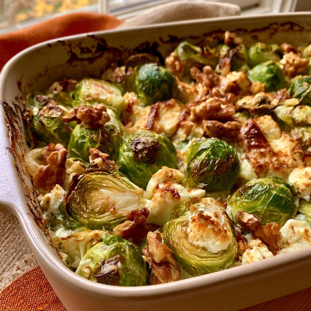 Rosenkohl-Auflauf mit Feta und Walnüssen