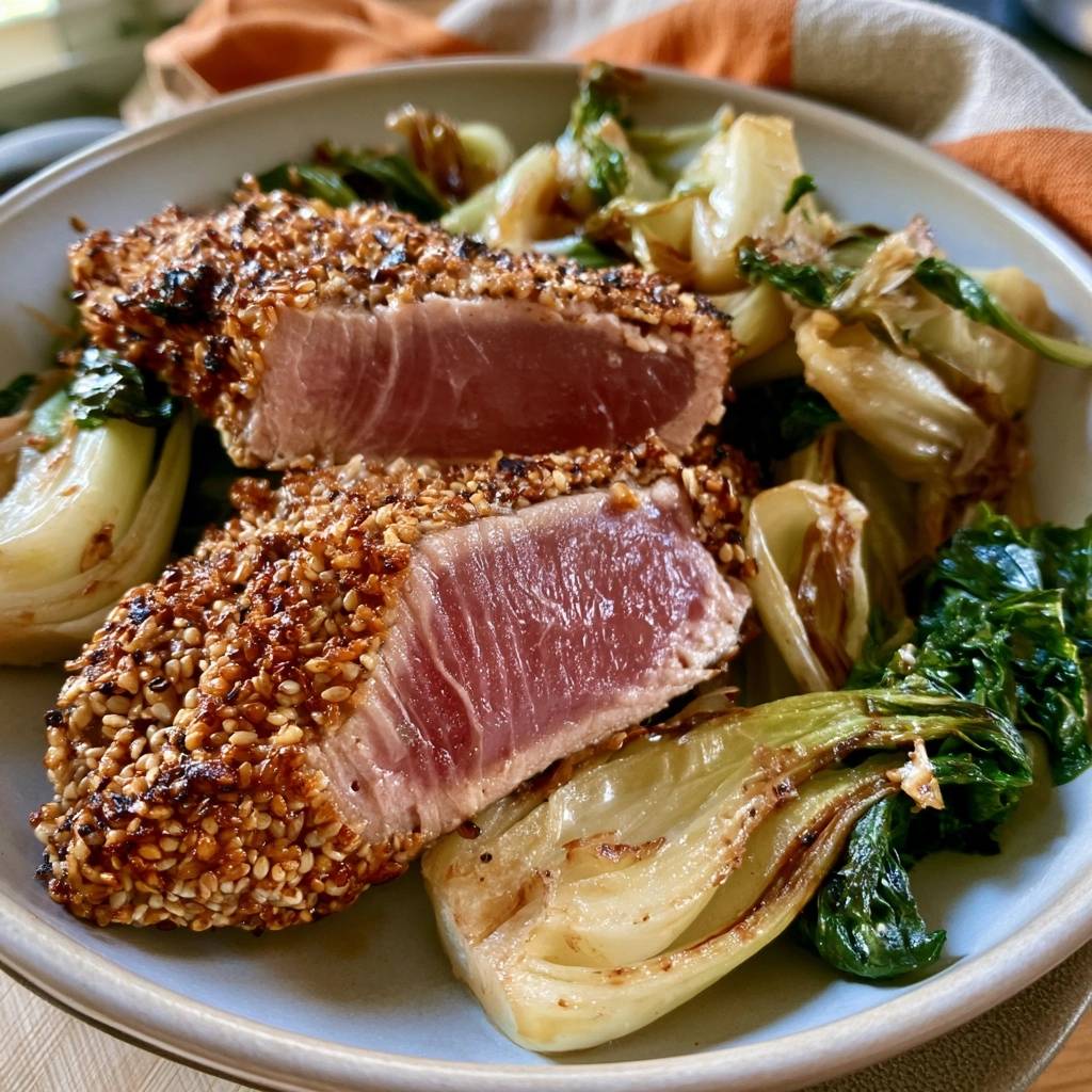 Thunfischsteak mit Sesamkruste und Pak Choi