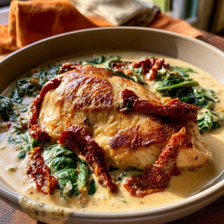 Toskanische Hähnchenpfanne mit Spinat und getrockneten Tomaten