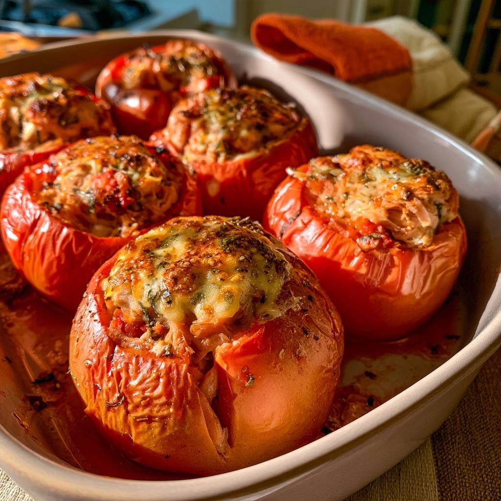 Überbackene Tomaten mit Thunfischfüllung