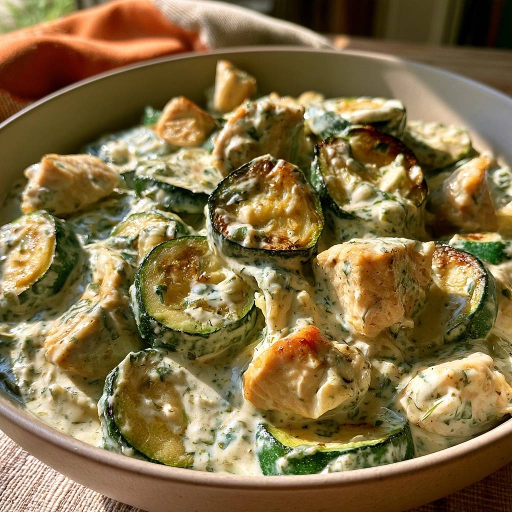Zucchini-Pfanne mit Pute und Kräuterfrischkäse